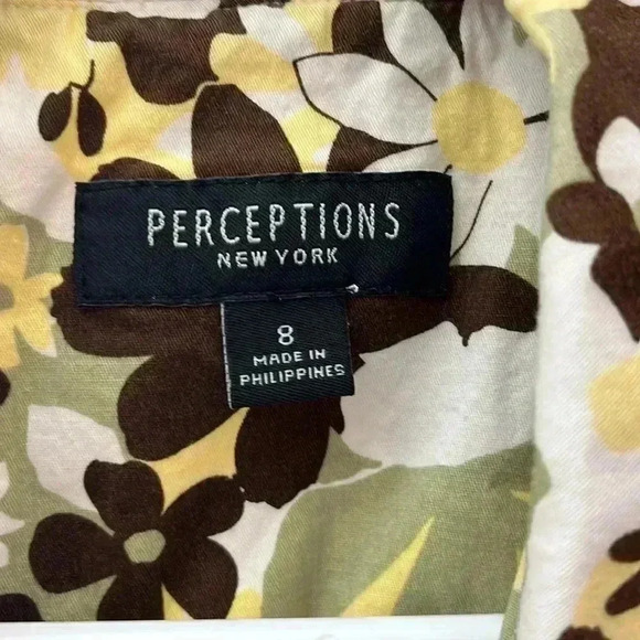 Perceptions New York size 8 (G13)brown yellow and white puffy short sleeve top - Picture 3 of 7